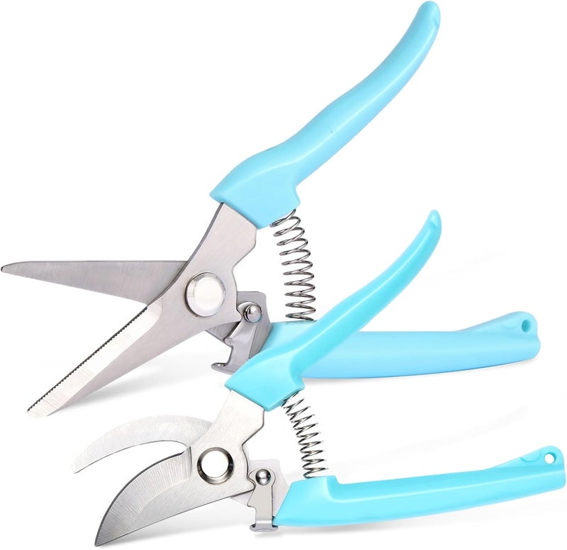 Jkrycyf 2 Pack Pruning Shears, Stainless Steel Garden Shears, Sharp Bypass & Straight Blade Garden Scissors, Comfortable Grip & Safety Lock for Pruning, Cutting and Fruit Picking - Image 1